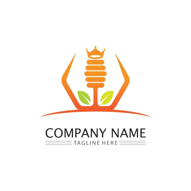 Honey and bee icon logo vector animal design and illustration