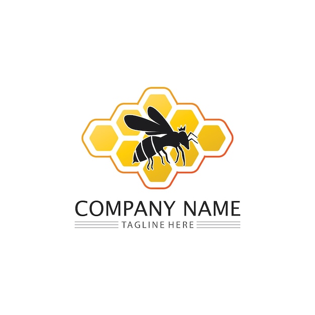 Honey and bee icon logo vector animal design and illustration