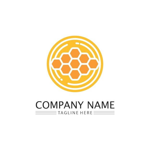 Honey and bee icon logo vector animal design and illustration