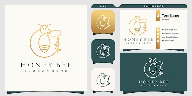 Honey bee logo illustration with business card template