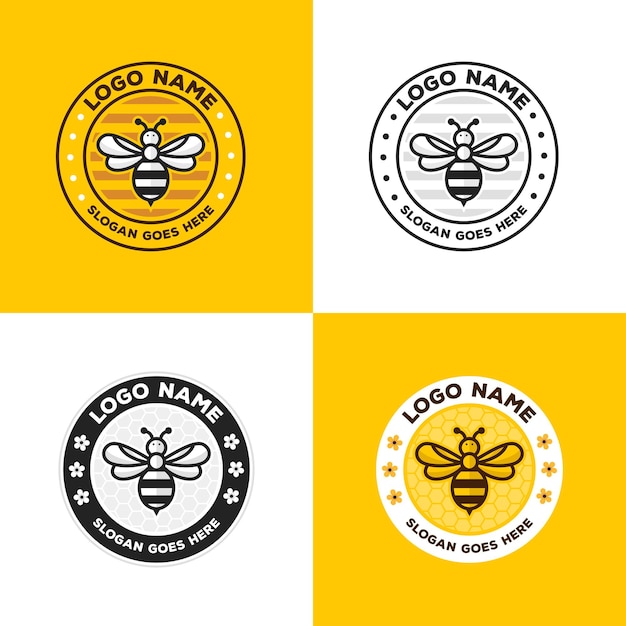 Vector honey bee logo set bee logo concepts for beekeeping and honey business