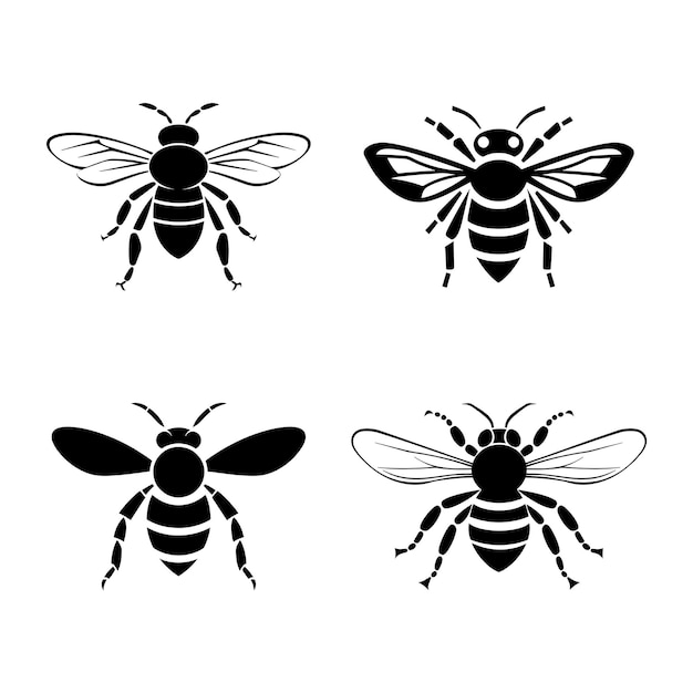 Honey Bee Logo silhouette Set Honey Bee Icon Set Vector Design