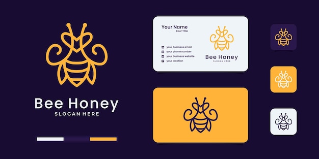 Honey bee logo with modern line art style logo design template.