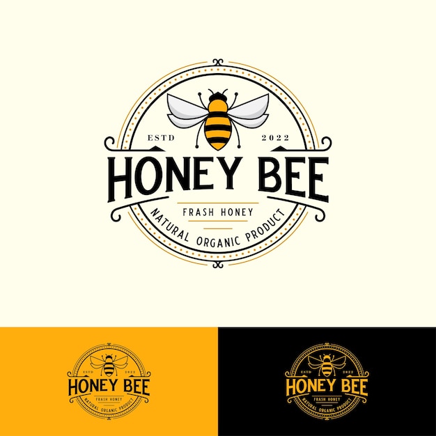 Honey Bee retro vintage logo template design