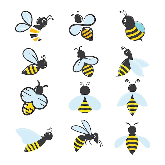 Honey Bee vector icon set  illustration design