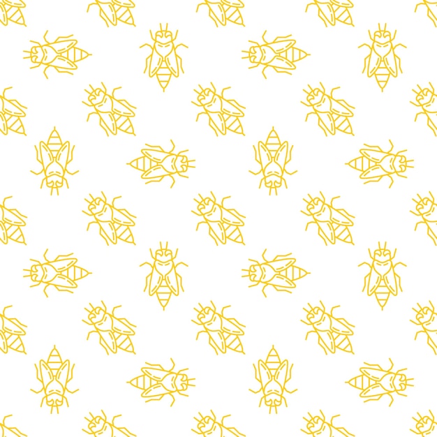 Honey bee vector seamless pattern in thin line style