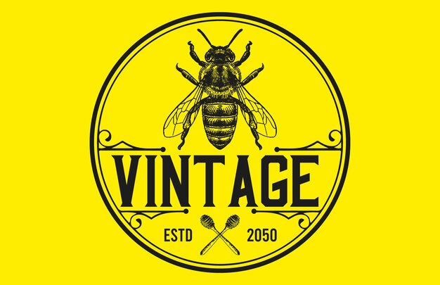 Vector honey bee vintage logo design