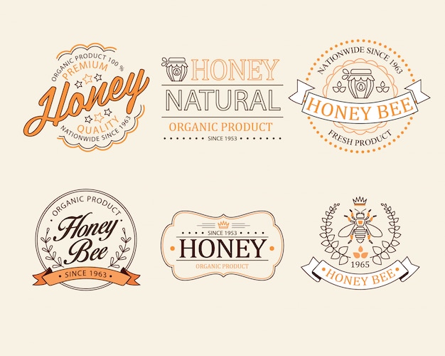 Honey and bees   badges, labels  