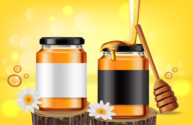 Vector honey bottles banner