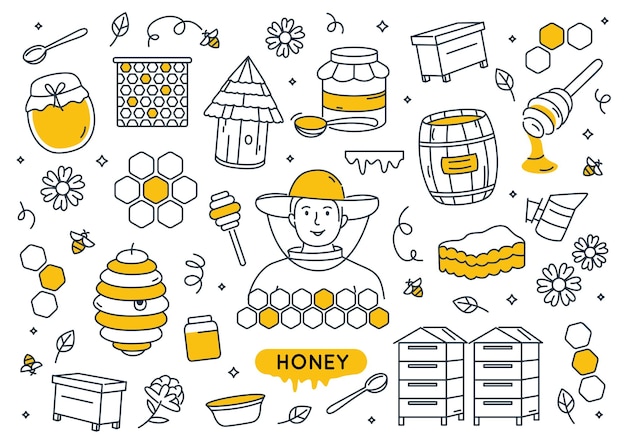 Honey doodle elements set