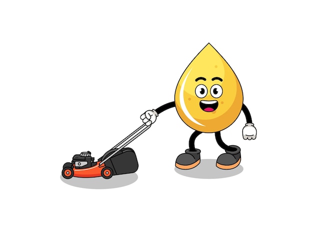 Honey drop illustration cartoon holding lawn mower