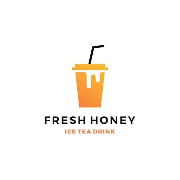 Honey ice tea cup bubble drink logo