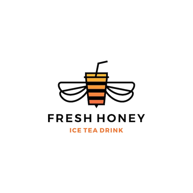 Honey ice tea cup bubble drink logo