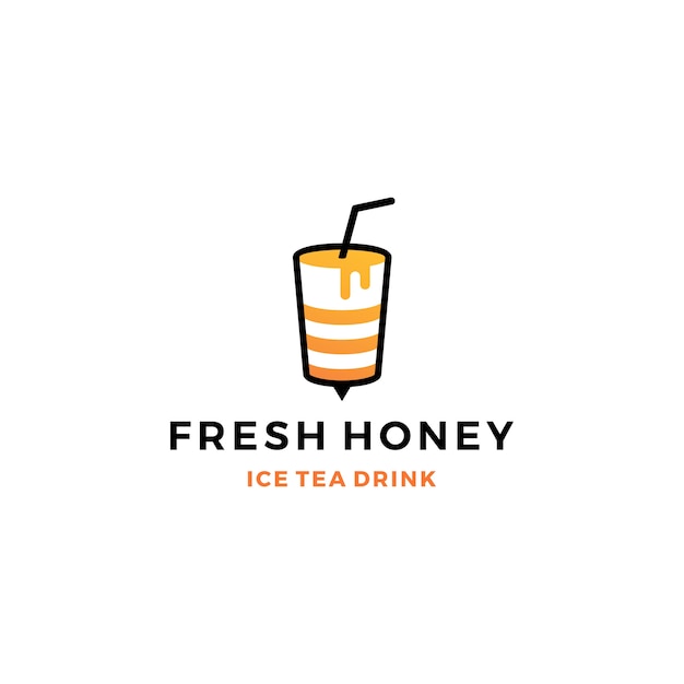 Honey ice tea cup bubble drink logo