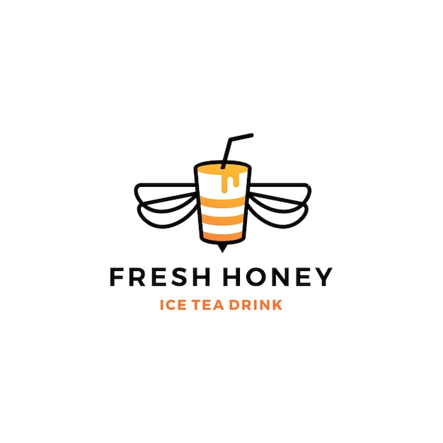 Honey ice tea cup bubble drink logo