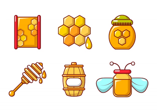 Honey icon set. Cartoon set of honey vector icons set isolated