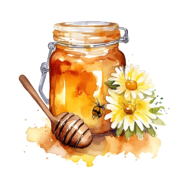 Honey jar watercolor clipart white background