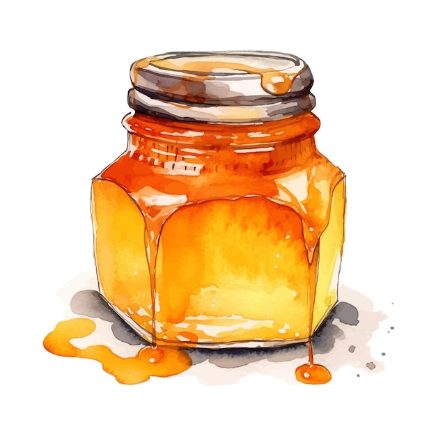 Honey jar watercolor clipart white background