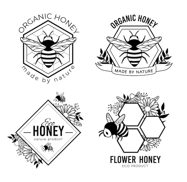 Honey labels natural and sweet product badges