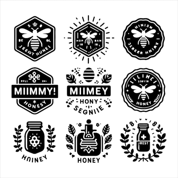 honey logos badges silhouette vector