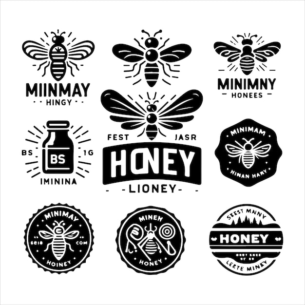 honey logos badges silhouette vector