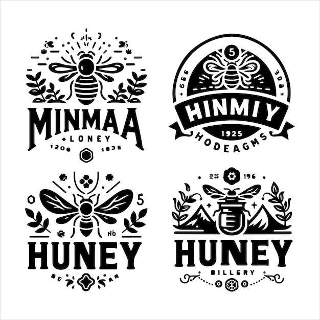 honey logos badges silhouette vector