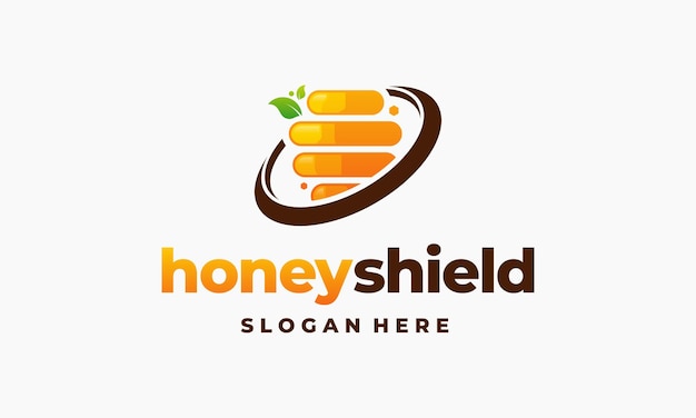 Honey Shield logo designs concept vector, Honeycomb logo designs template, icon symbol