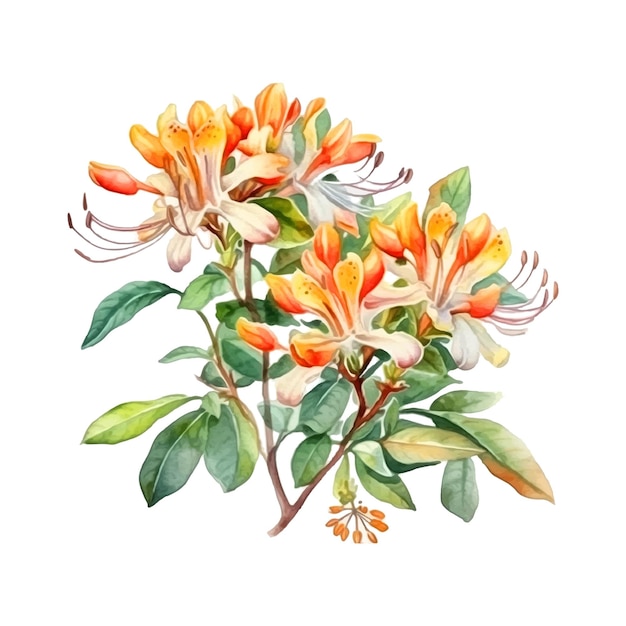 Honeysuckle flowers watercolor paint