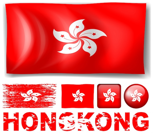 Hong Kong flag in different designs and wording illustration