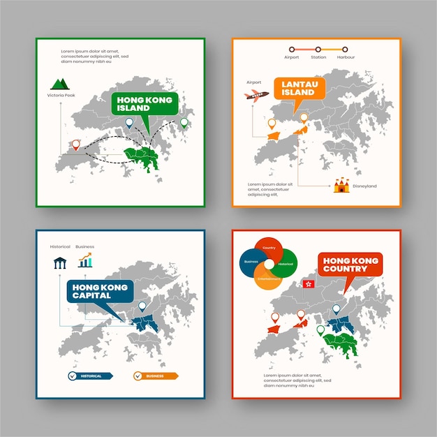 Hong kong map infographic in flat design