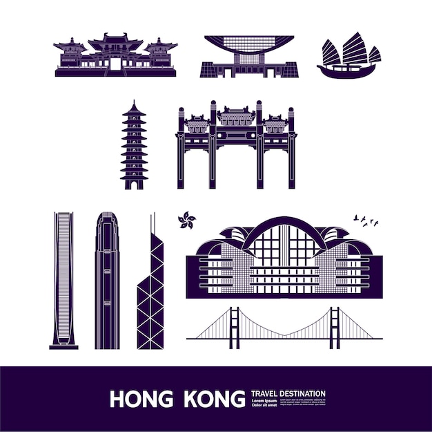 Hong kong travel destination grand illustration.