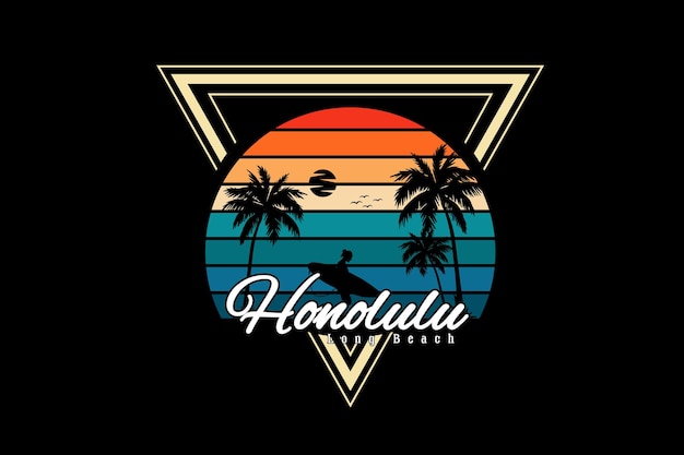 Honolulu long beach silhouette design retro style