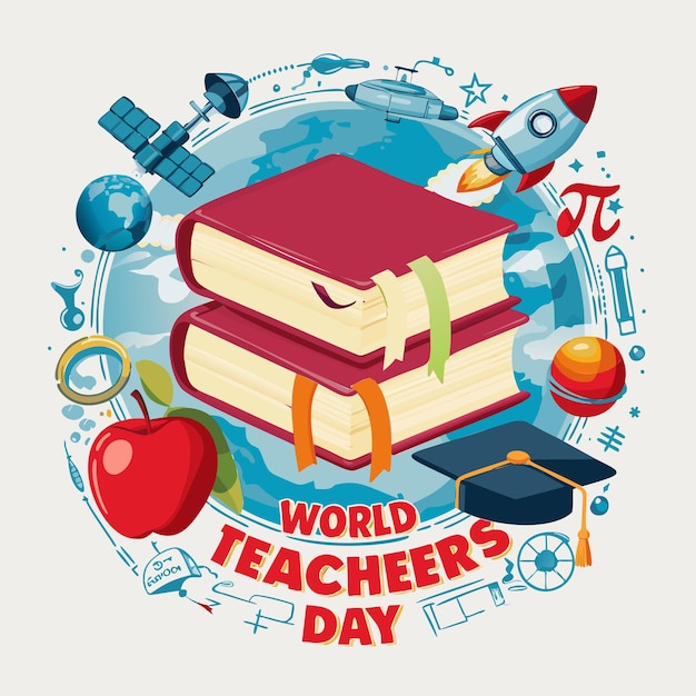 Honoring Educators A World Teachers Day Celebration with Books and Educational Icons