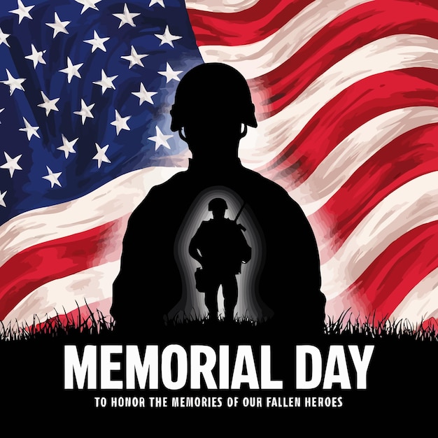 Honoring military service a soldiers silhouette against a vibrant American flag Memorial Day