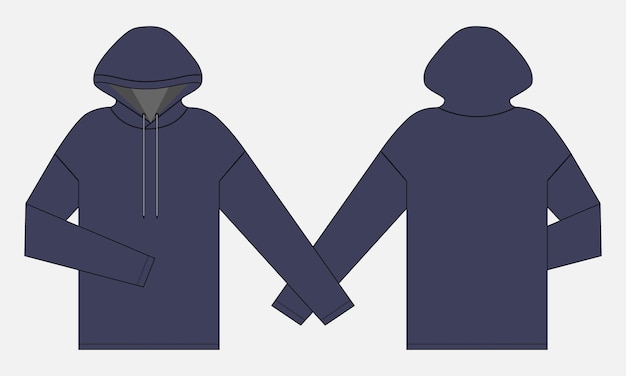 Hoodie flat sketch vector illustration template front and back views.