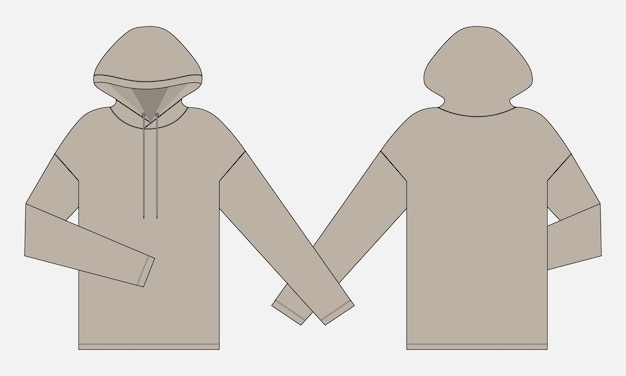 Hoodie flat sketch vector illustration template front and back views.