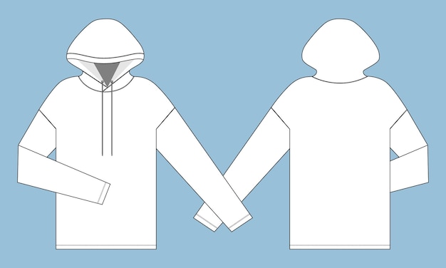 Hoodie flat sketch vector illustration template front and back views.