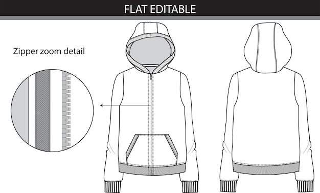 Hoodie flat sketch with zoom zipper vector file