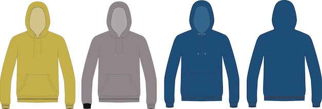 Hoodie front and back tech pack vector template