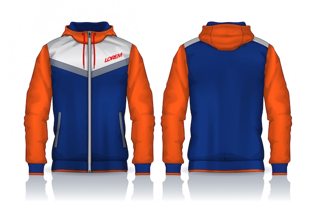 Hoodie shirts template.Jacket Design, Sportswear Track front and back view.