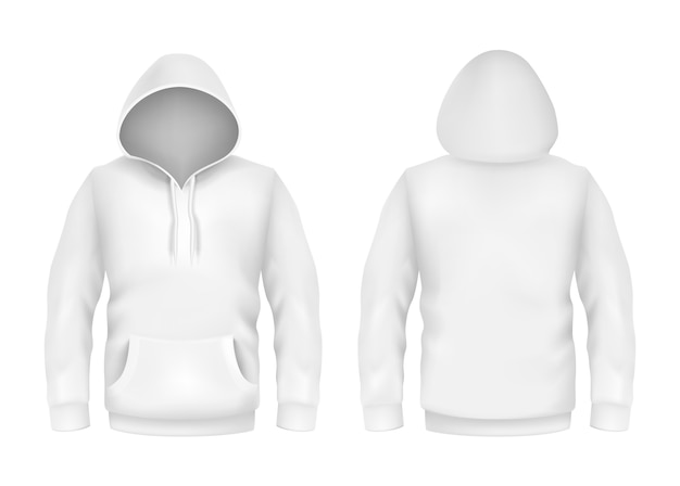 Vector hoodie sweatshirt white 3d realistic mockup template on white background