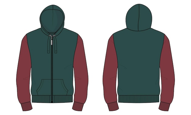 Vector hoodie technical fashion flat sketch vector illustration template front and back views