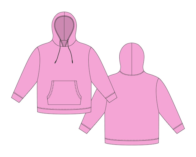 Hoodie template in pastel lilac color Apparel hoody technical sketch mockup