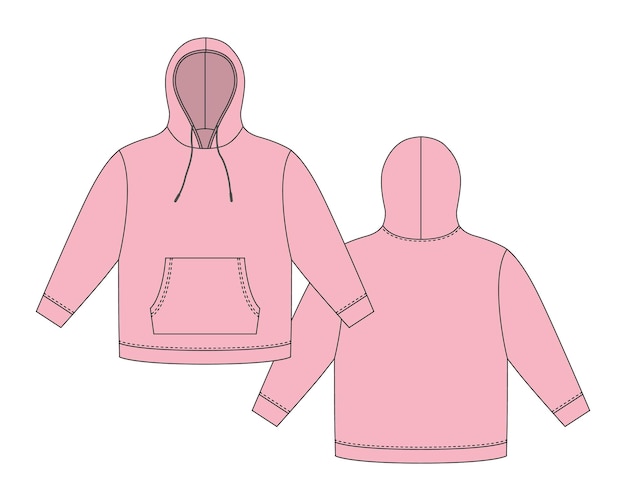 Vector hoodie template in pastel pink color apparel hoody technical sketch mockup