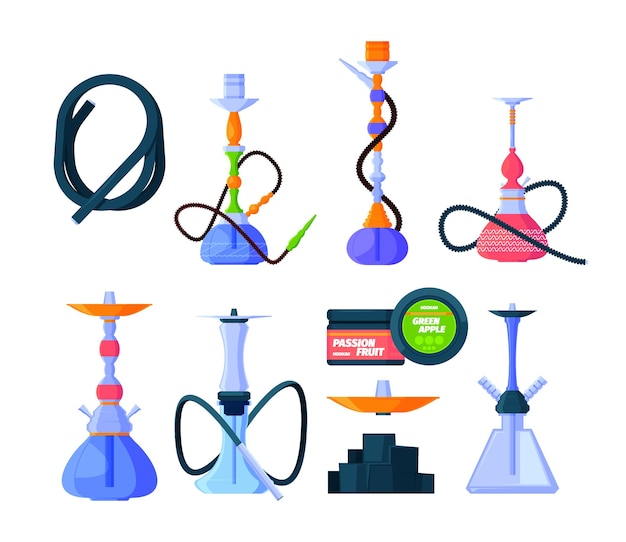 Hookah Exotic arabic tobacco unhealthy hookah relaxing smoking garish vector colored pictures