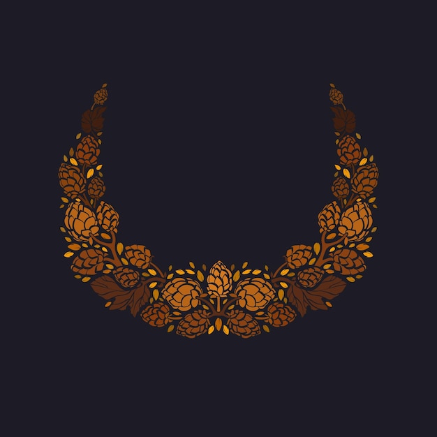 Hop and grain Herbal wreath Vector golden pattern