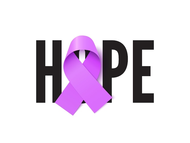 Hope purple ribbon realistic vector banner template