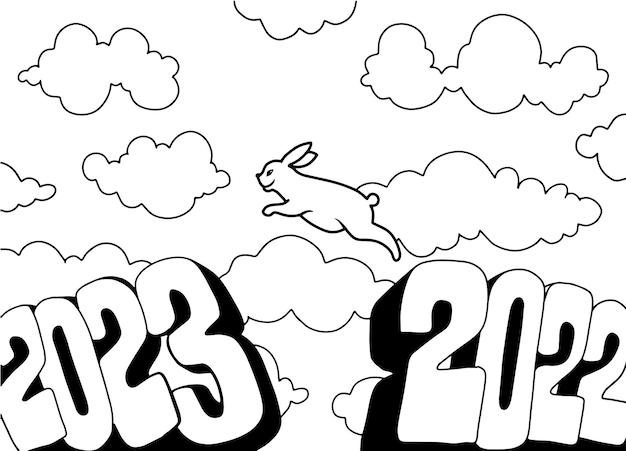 Hope for the year 2023 a chance to succeed with a new year's resolution or a business challenge and an ambitious rabbit that jumps the year gap between 2022 and 2023