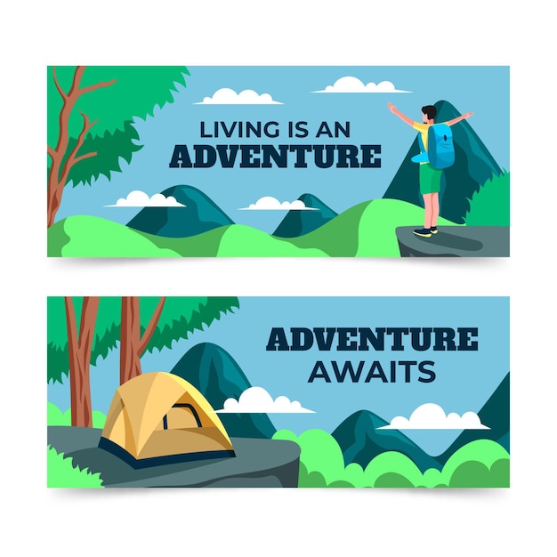 Horizontal adventure banners set