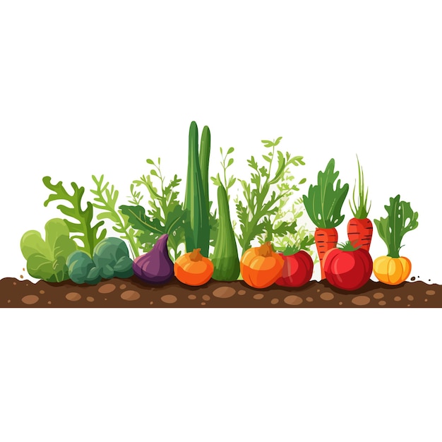 Horizontal banner made of simple vegetables flat vector style on white background